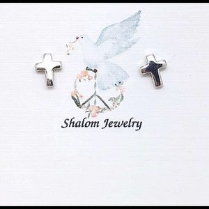 Sterling Mini Cross Stud Earrings NWT In Gift Box